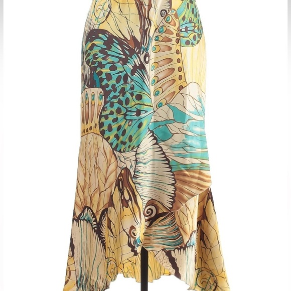 VTG y2k 2000s Russel Keng 100% Silk Midi Monarch Butterfly Skirt Layered Bias 8 - Picture 5 of 13